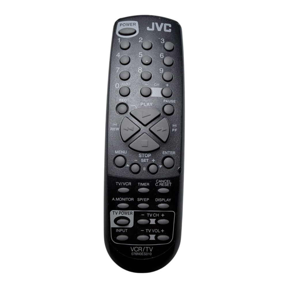 JVC Remote Control 076N0ES010 VCR TV Replacement Black Infrared Controller